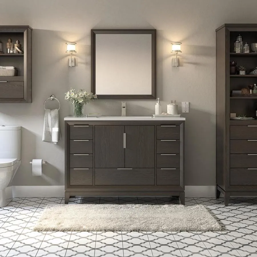Scott Living Robinson 48-in Coffee Oak Single Sink Bathroom Vanity with White Acrylic Top, photo 5 of 9
