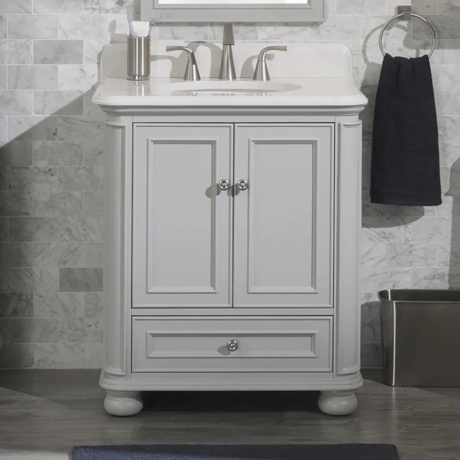 Scott Living Wrightsville 30-in Light Gray Single Sink Bathroom Vanity with White Engineered Stone Top, photo 5 of 9