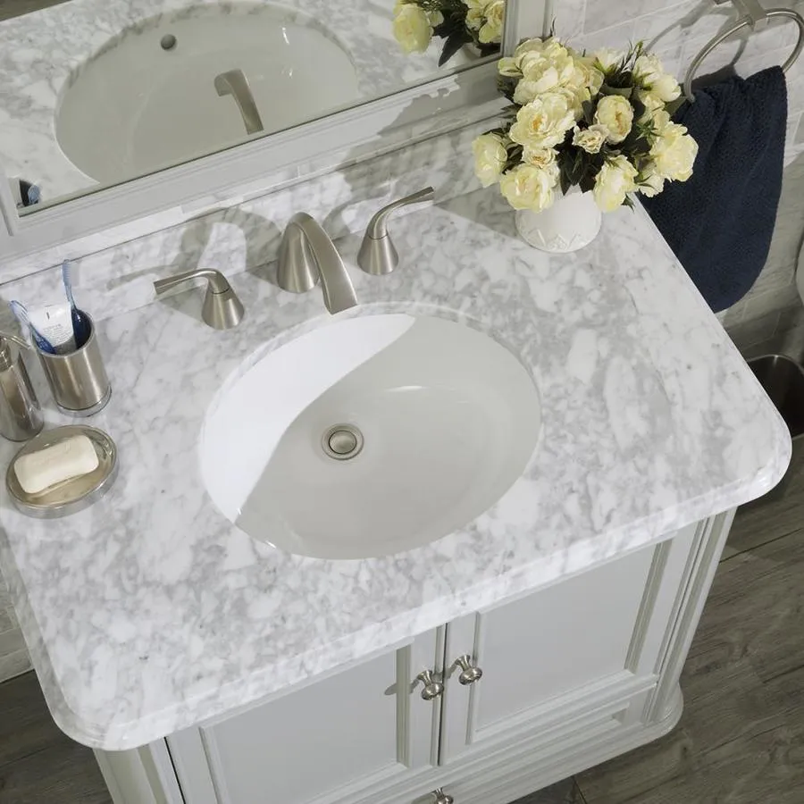 Scott Living Wrightsville 36-in Light Gray Single Sink Bathroom Vanity with Natural Carrara Marble Top, photo 6 of 9