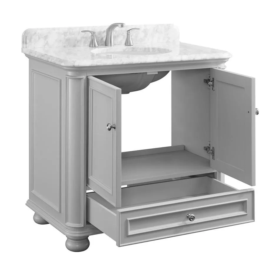 Scott Living Wrightsville 36-in Light Gray Single Sink Bathroom Vanity with Natural Carrara Marble Top, photo 2 of 9