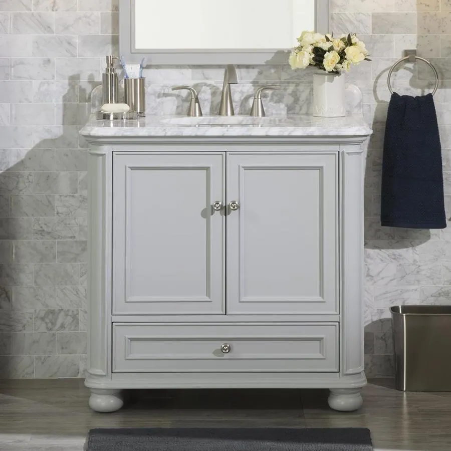 Scott Living Wrightsville 36-in Light Gray Single Sink Bathroom Vanity with Natural Carrara Marble Top, photo 5 of 9