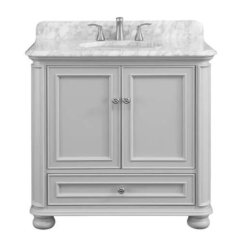 Scott Living Wrightsville 36-in Light Gray Single Sink Bathroom Vanity with Natural Carrara Marble Top, photo 7 of 9