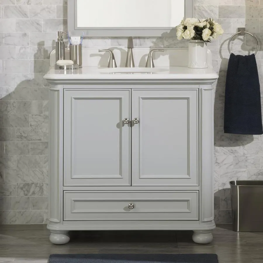 Scott Living Wrightsville 36-in Light Gray Single Sink Bathroom Vanity with White Engineered Stone Top, photo 5 of 9