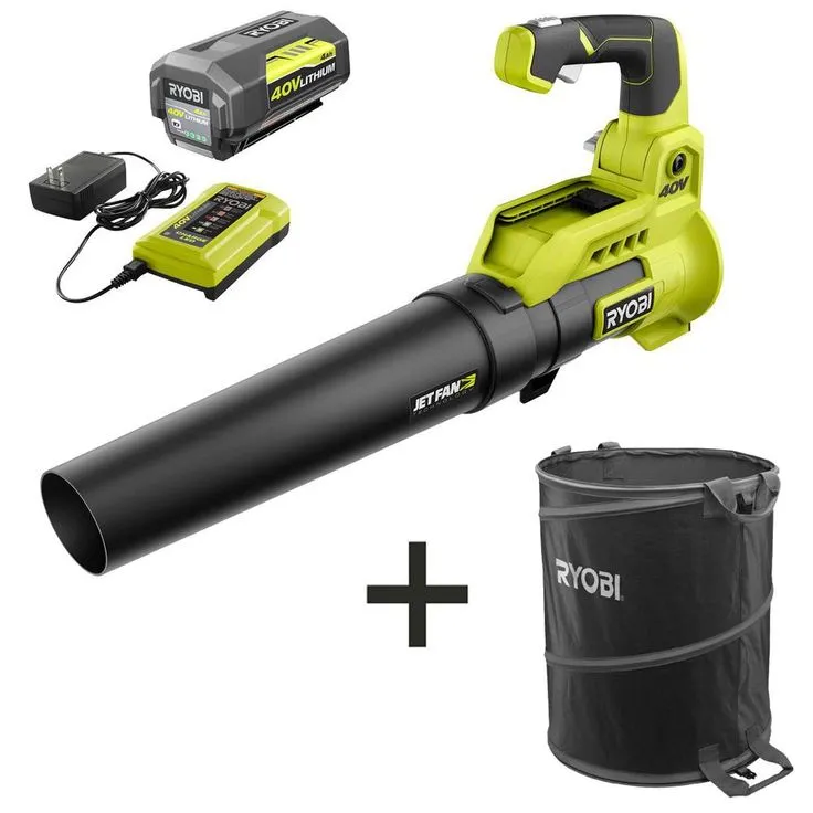 RYOBI 110 MPH 525 CFM 40-Volt Lithium-Ion Jet Fan Leaf Blower with Lawn and Leaf Bag - 4.0 Ah Battery and Charger Included, photo 6 of 6