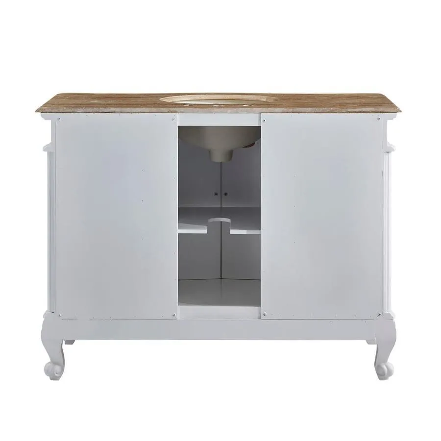 Silkroad Exclusive 48-in Antique White Single Sink Bathroom Vanity with Travertine Top, photo 3 of 8