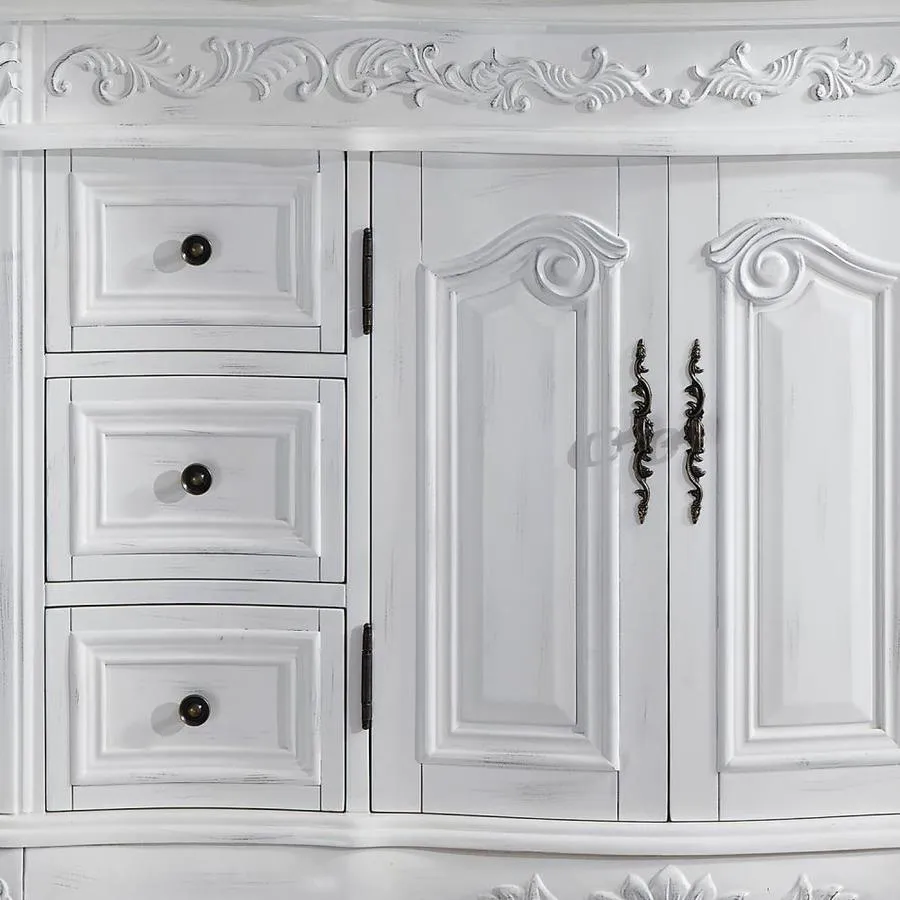 Silkroad Exclusive 48-in Antique White Single Sink Bathroom Vanity with Travertine Top, photo 7 of 8