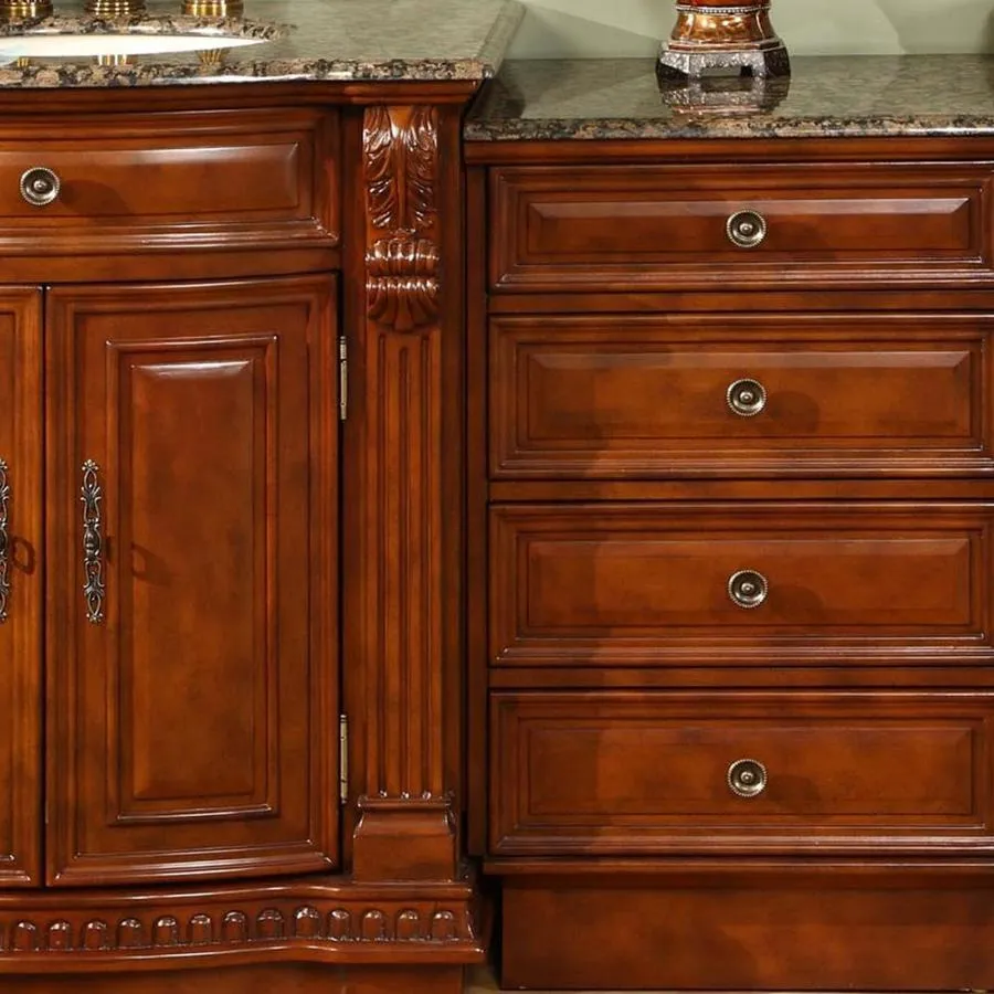 Silkroad Exclusive 84.5-in Cherry Double Sink Bathroom Vanity with Baltic Brown Granite Top, photo 2 of 5
