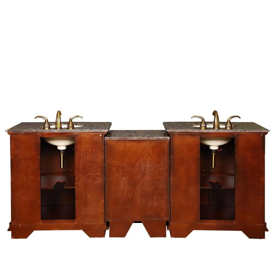 Silkroad Exclusive 84.5-in Cherry Double Sink Bathroom Vanity with Baltic Brown Granite Top, photo 3 of 5
