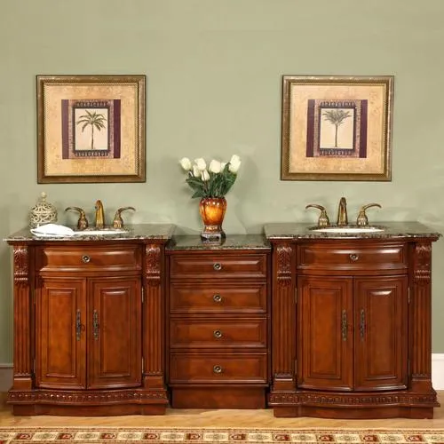 Silkroad Exclusive 84.5-in Cherry Double Sink Bathroom Vanity with Baltic Brown Granite Top, photo 5 of 5