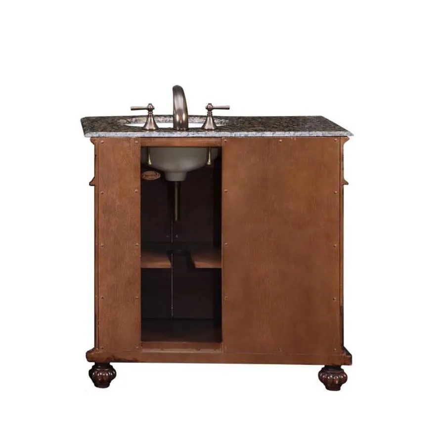 Silkroad Exclusive 36-in English Chestnut Single Sink Bathroom Vanity with Baltic Brown Granite Top, photo 3 of 7