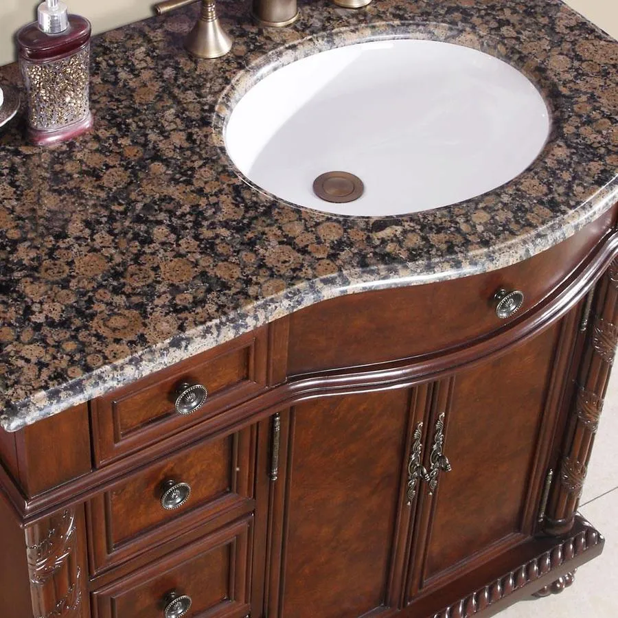 Silkroad Exclusive 36-in English Chestnut Single Sink Bathroom Vanity with Baltic Brown Granite Top, photo 6 of 7