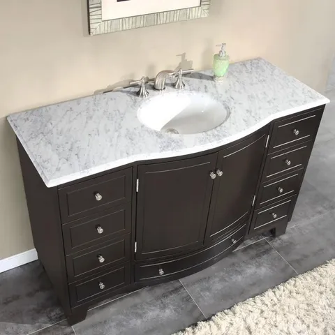 55-in Dark Espresso Single Sink Bathroom Vanity with Carrara White Natural Marble Top