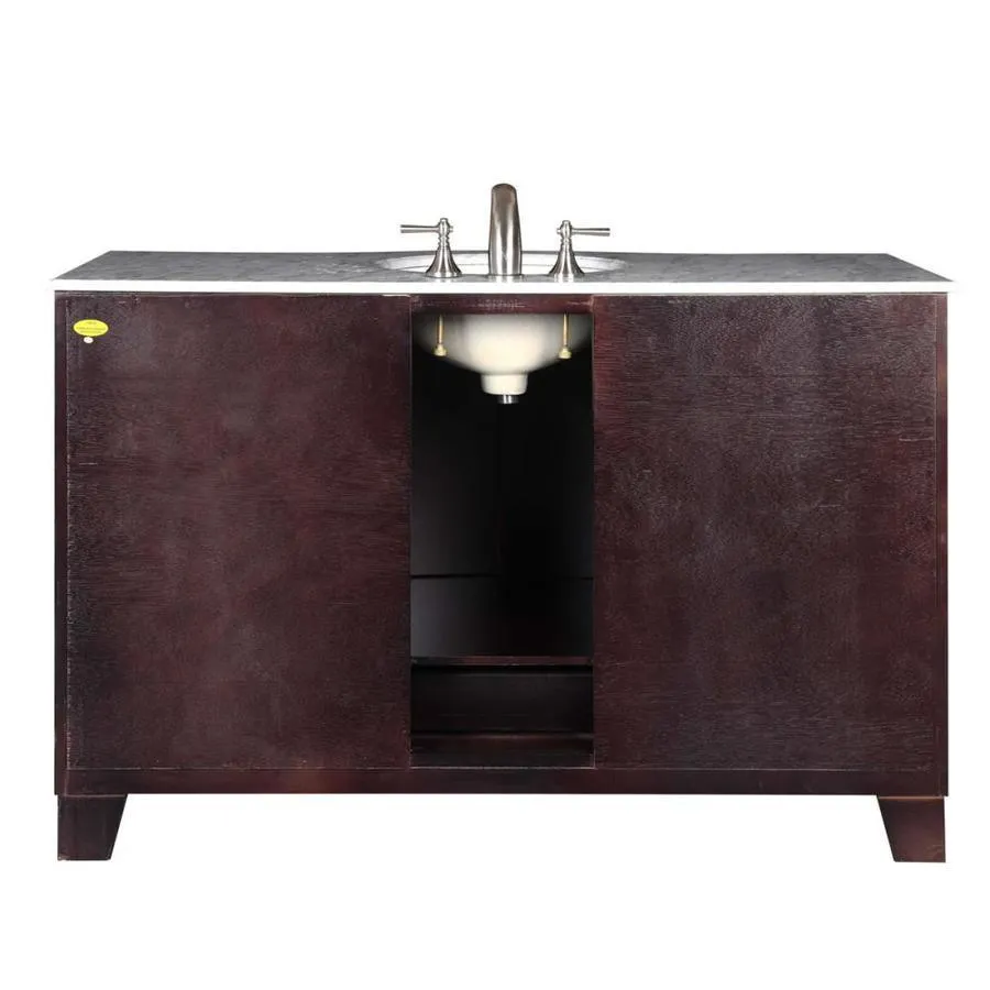 Silkroad Exclusive 55-in Dark Espresso Single Sink Bathroom Vanity with Carrara White Natural Marble Top, photo 3 of 7