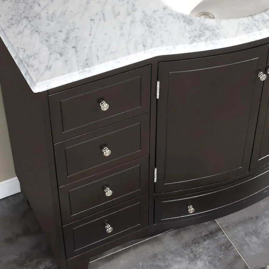 Silkroad Exclusive 55-in Dark Espresso Single Sink Bathroom Vanity with Carrara White Natural Marble Top, photo 4 of 7