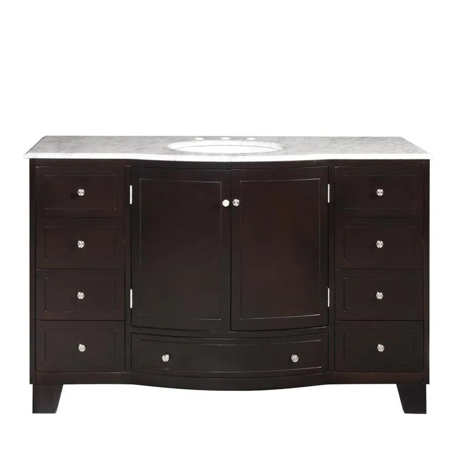 Silkroad Exclusive 55-in Dark Espresso Single Sink Bathroom Vanity with Carrara White Natural Marble Top, photo 6 of 7