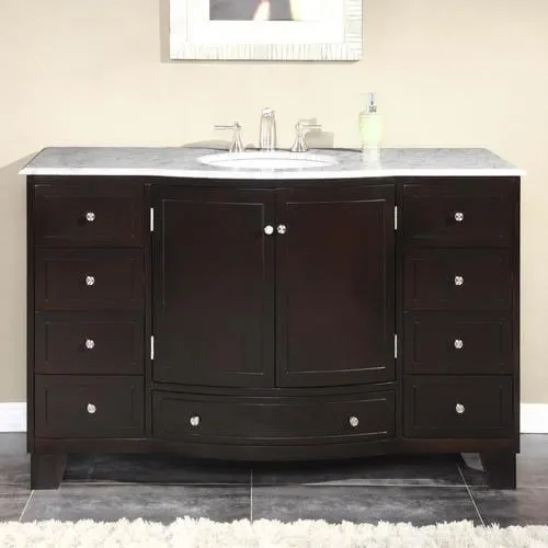 Silkroad Exclusive 55-in Dark Espresso Single Sink Bathroom Vanity with Carrara White Natural Marble Top, photo 7 of 7