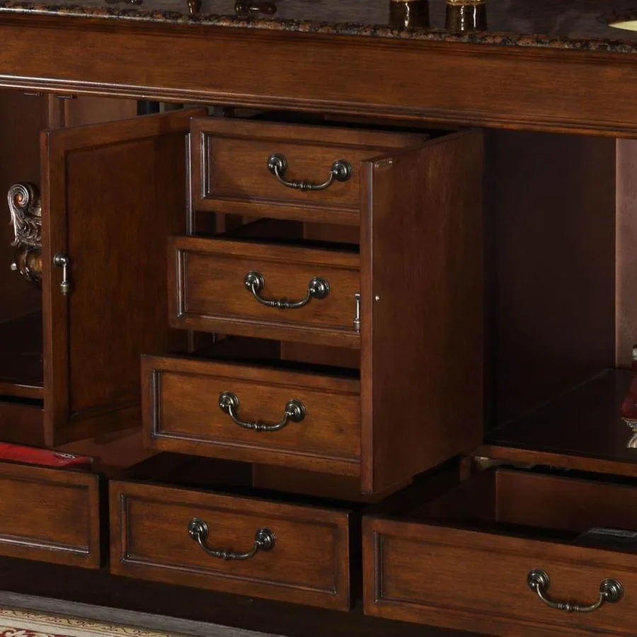 Silkroad Exclusive 72-in Red Chestnut Double Sink Bathroom Vanity with Baltic Brown Granite Top, photo 4 of 5