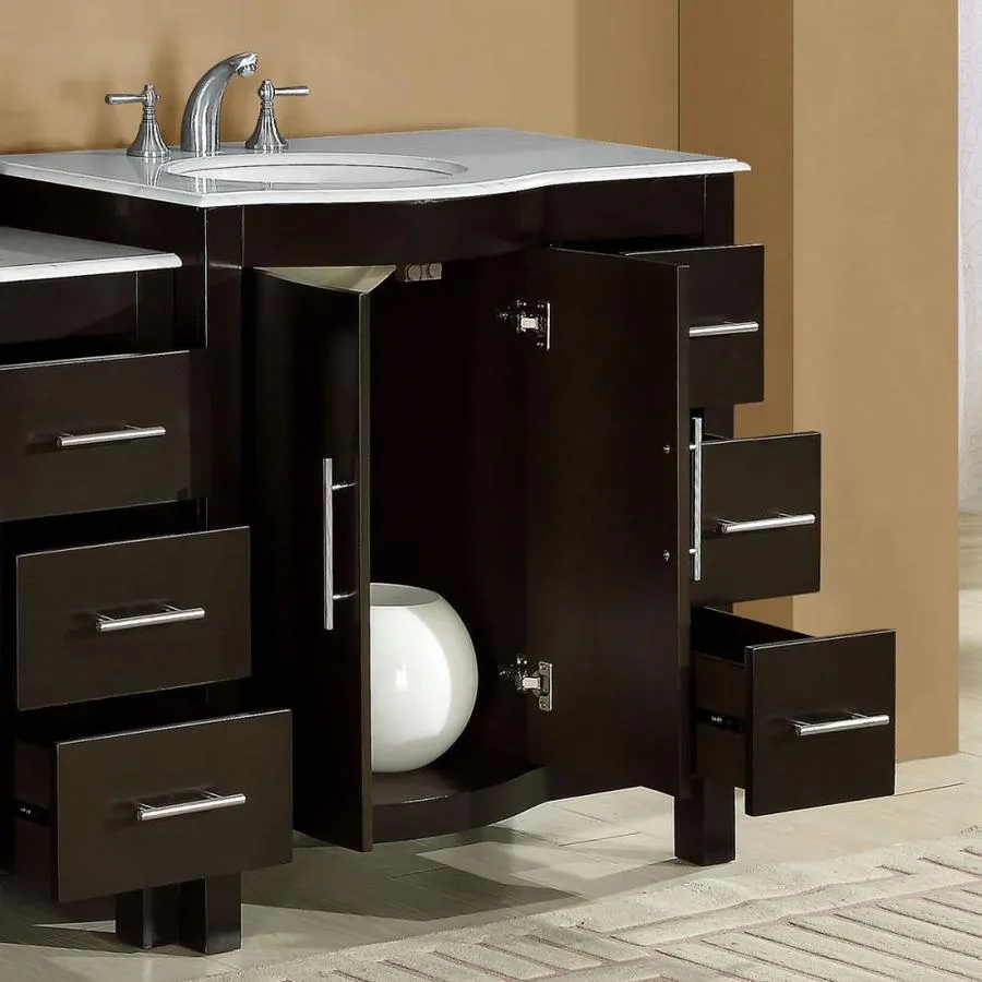 Silkroad Exclusive 53.5-in Dark Walnut Single Sink Bathroom Vanity with Carrara White Natural Marble Top, photo 2 of 7