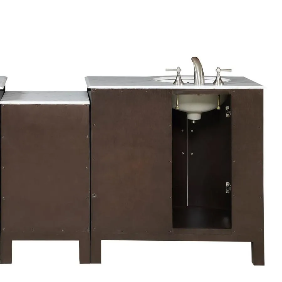 Silkroad Exclusive 53.5-in Dark Walnut Single Sink Bathroom Vanity with Carrara White Natural Marble Top, photo 3 of 7