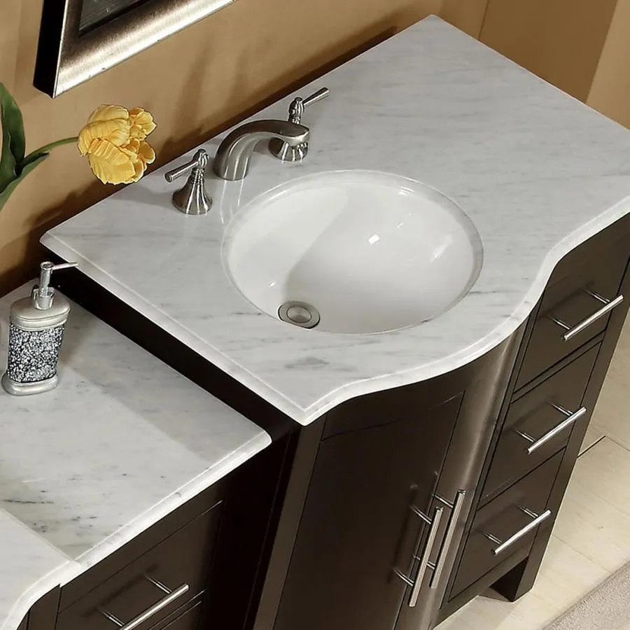 Silkroad Exclusive 53.5-in Dark Walnut Single Sink Bathroom Vanity with Carrara White Natural Marble Top, photo 4 of 7