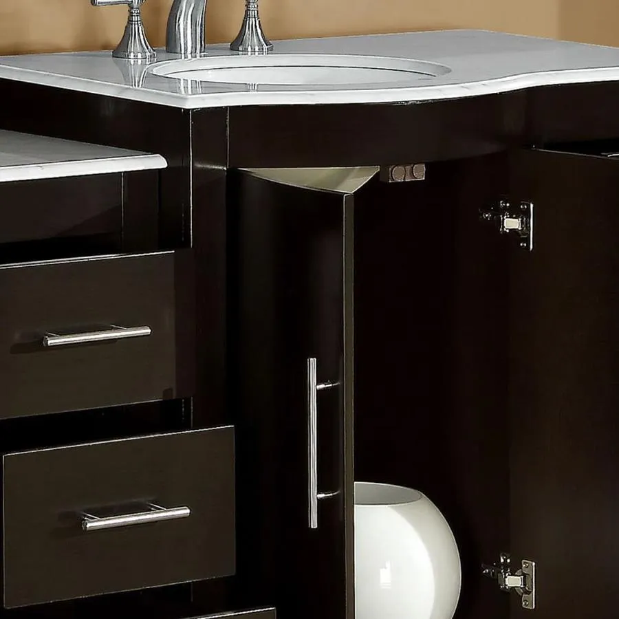 Silkroad Exclusive 53.5-in Dark Walnut Single Sink Bathroom Vanity with Carrara White Natural Marble Top, photo 5 of 7