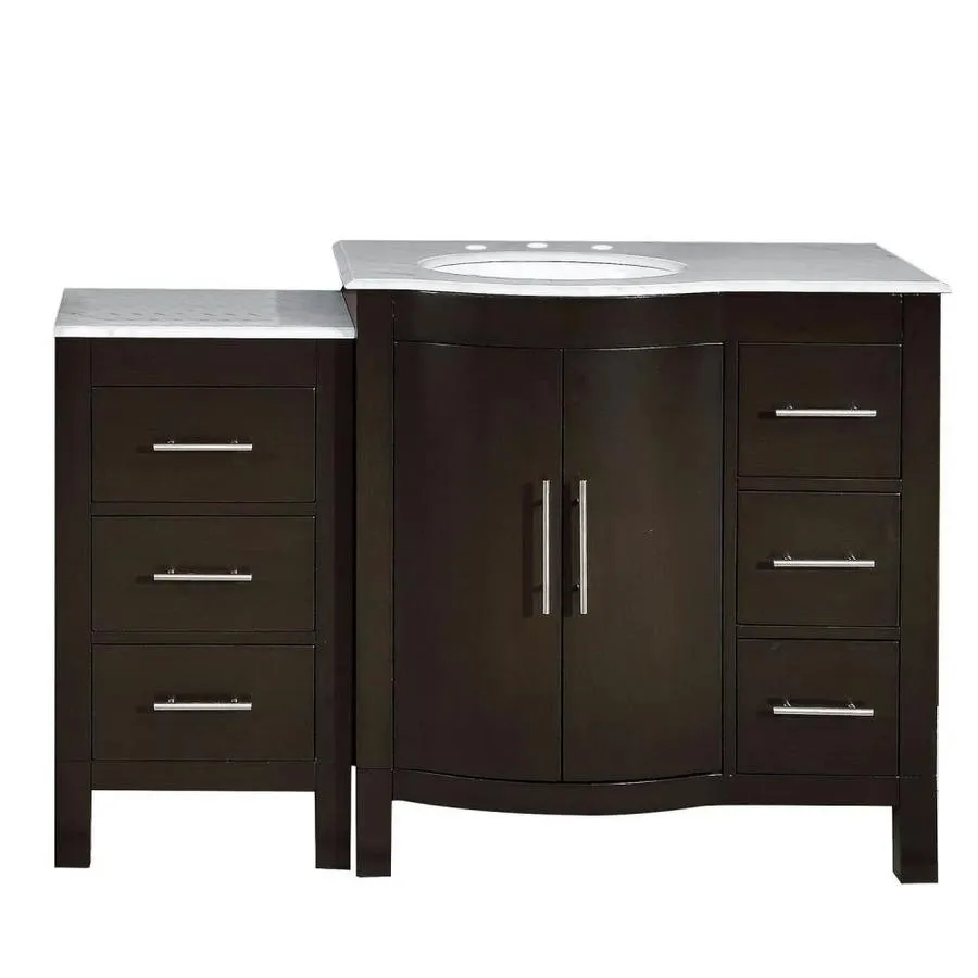 Silkroad Exclusive 53.5-in Dark Walnut Single Sink Bathroom Vanity with Carrara White Natural Marble Top, photo 6 of 7