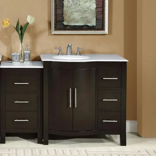 Silkroad Exclusive 53.5-in Dark Walnut Single Sink Bathroom Vanity with Carrara White Natural Marble Top, photo 7 of 7