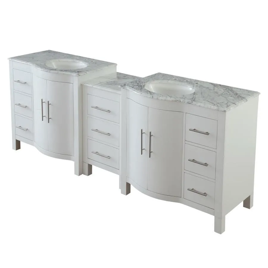 Silkroad Exclusive 89-in White Double Sink Bathroom Vanity with Carrara White Natural Marble Top, photo 2 of 6