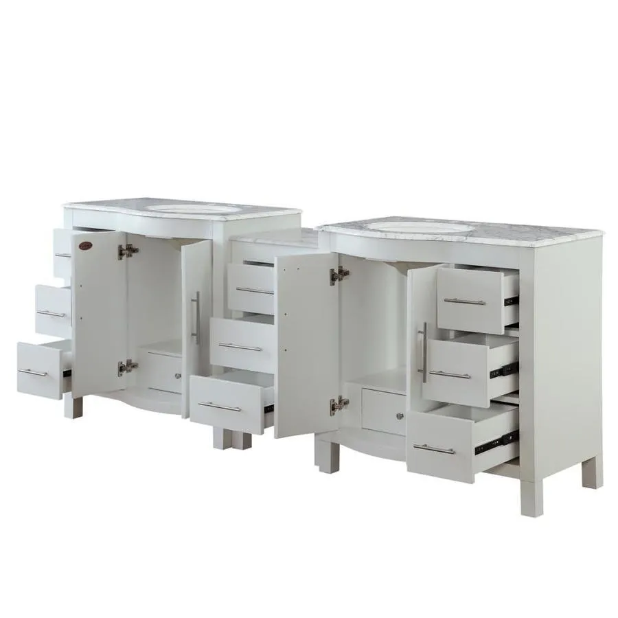 Silkroad Exclusive 89-in White Double Sink Bathroom Vanity with Carrara White Natural Marble Top, photo 4 of 6