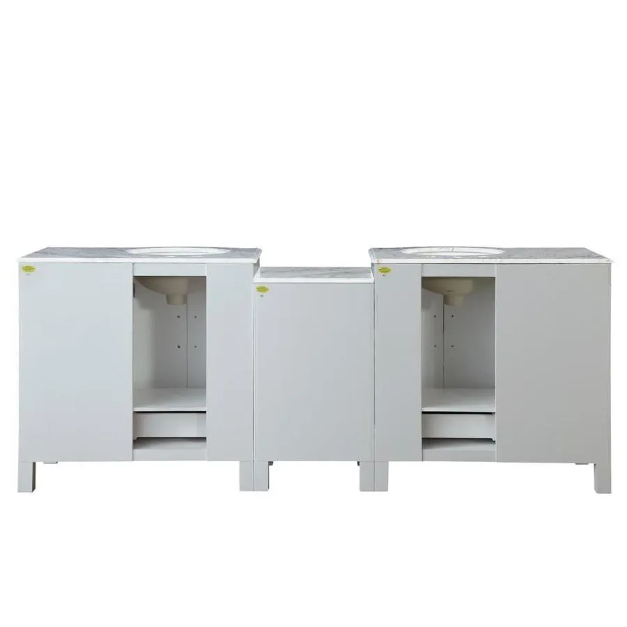 Silkroad Exclusive 89-in White Double Sink Bathroom Vanity with Carrara White Natural Marble Top, photo 5 of 6