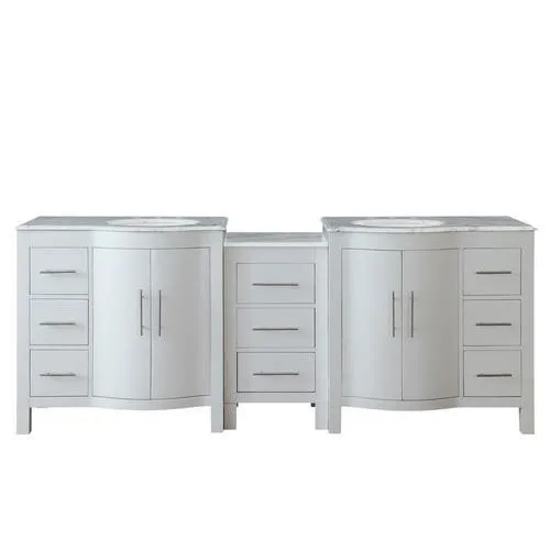 Silkroad Exclusive 89-in White Double Sink Bathroom Vanity with Carrara White Natural Marble Top, photo 6 of 6