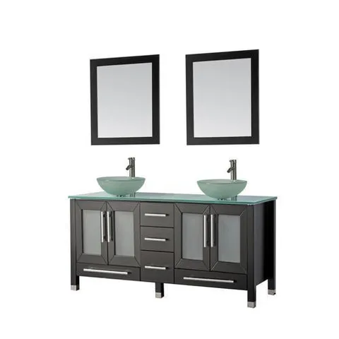 61-in Espresso Double Sink Bathroom Vanity with Painted Glass Top