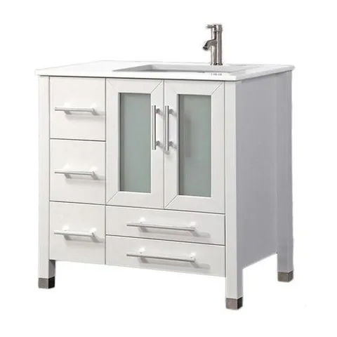 36-in White Single Sink Bathroom Vanity with White Ceramic Top
