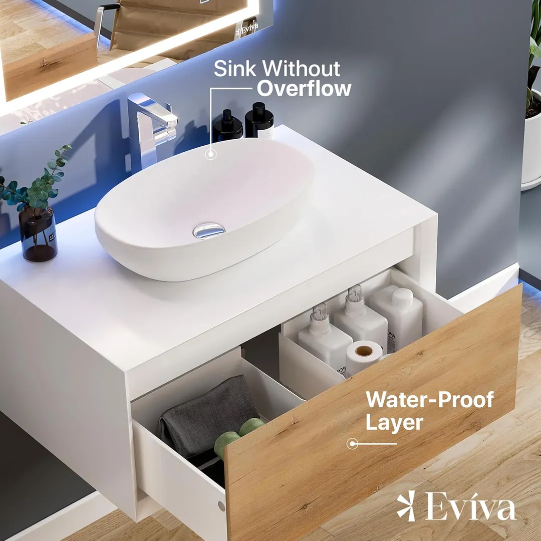 Eviva Santa Monica 36 in. W x 22 in. D x 16 in. H Wall-Mount Single Bath Vanity in White with White Vessel Sink, photo 5 of 6
