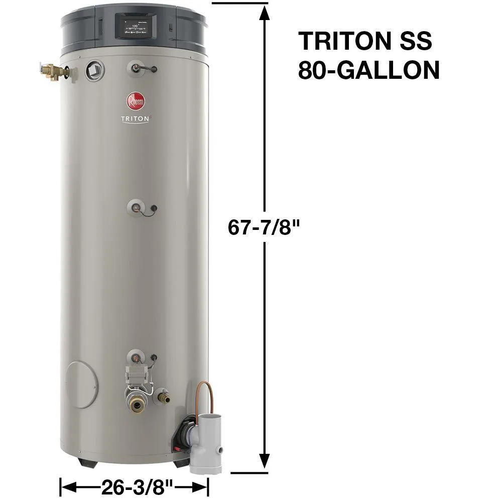 Commercial Triton Premium Heavy Duty High Eff. 80 Gal. 200K BTU ULN Natural Gas Power Direct Vent Tank Water Heater, photo 2 of 17
