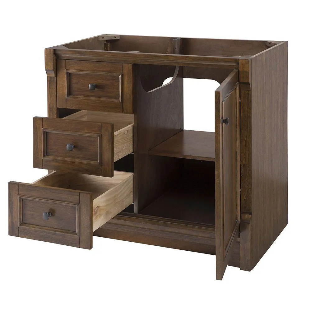 Creedmoor 36 in. W Bath Vanity Cabinet Only in Walnut with Left Hand Drawers, photo 4 of 11