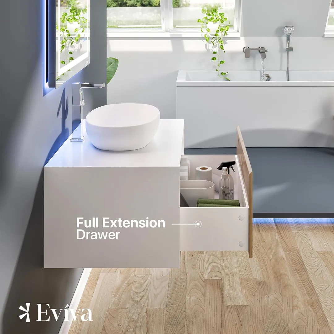 Eviva Santa Monica 36 in. W x 22 in. D x 16 in. H Wall-Mount Single Bath Vanity in White with White Vessel Sink, photo 3 of 6