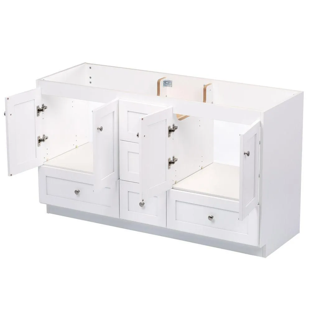 Shaker 60 in. W x 21 in. D x 34.5 in. H Vanity for Double Basins Cabinet Only in Satin White, photo 3 of 19