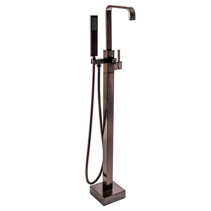 1-Handle Freestanding Floor Mount Roman Tub Faucet Bathtub Filler with Hand Shower in Antique Bronze, photo 8 of 8