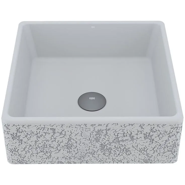VIGO Dianthus Handmade Matte Stone Square Vessel Bathroom Sink in Matte White, photo 5 of 9