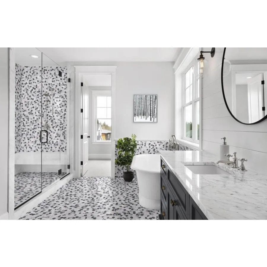 Satori 10-Pack Mixed Carrara Nero 12-in x 12-in Honed Natural Stone Pebble Marble Look Floor and Wall Tile, photo 4 of 11