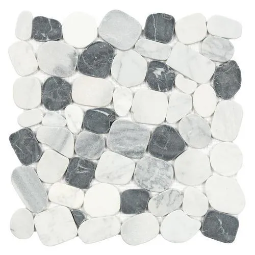 Satori 10-Pack Mixed Carrara Nero 12-in x 12-in Honed Natural Stone Pebble Marble Look Floor and Wall Tile, photo 5 of 11