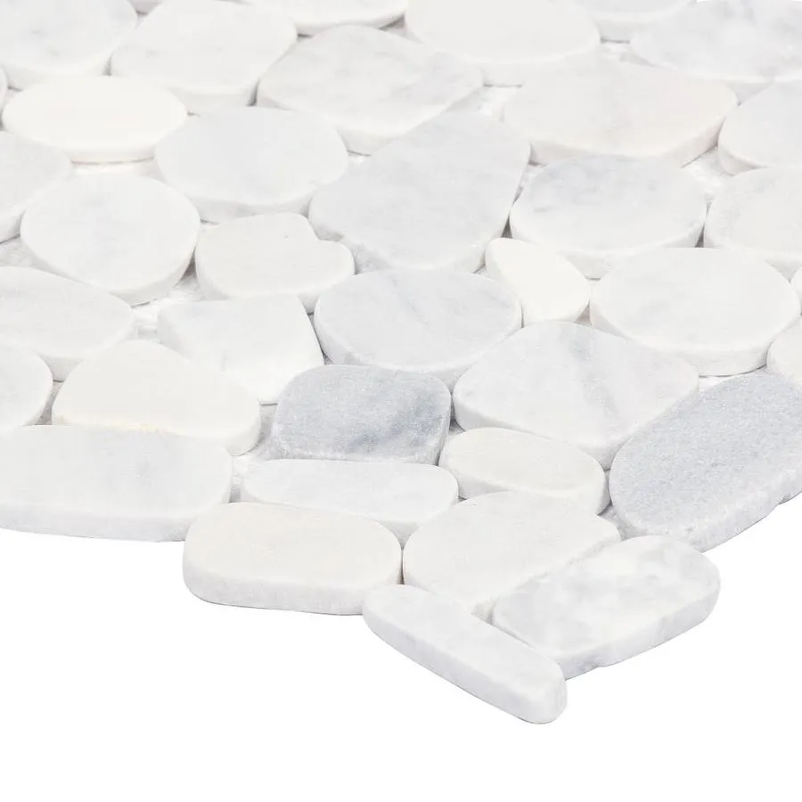 Satori 10-Pack Mixed White Marble 12-in x 12-in Honed Natural Stone Pebble Mosaic Floor and Wall Tile, photo 2 of 12