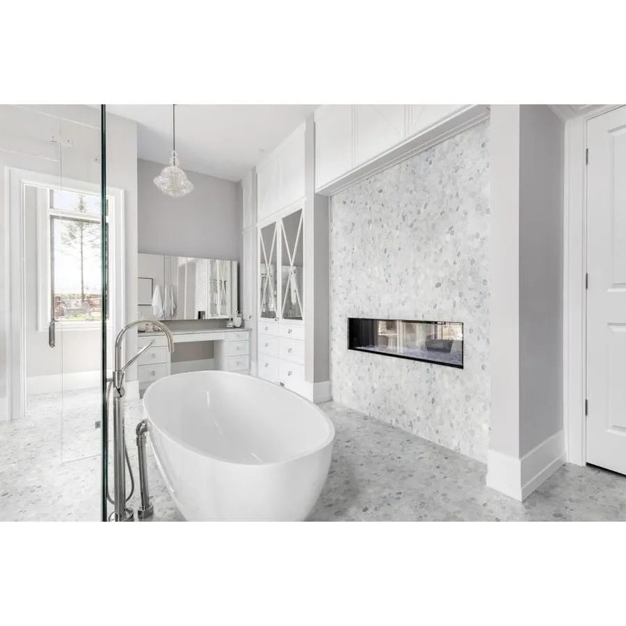 Satori 10-Pack Mixed White Marble 12-in x 12-in Honed Natural Stone Pebble Mosaic Floor and Wall Tile, photo 3 of 12