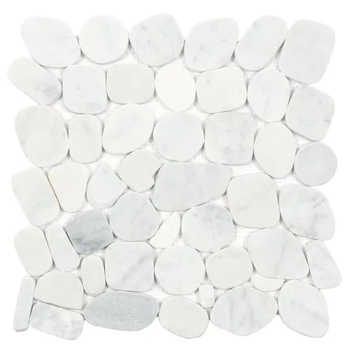 Satori 10-Pack Mixed White Marble 12-in x 12-in Honed Natural Stone Pebble Mosaic Floor and Wall Tile, photo 5 of 12