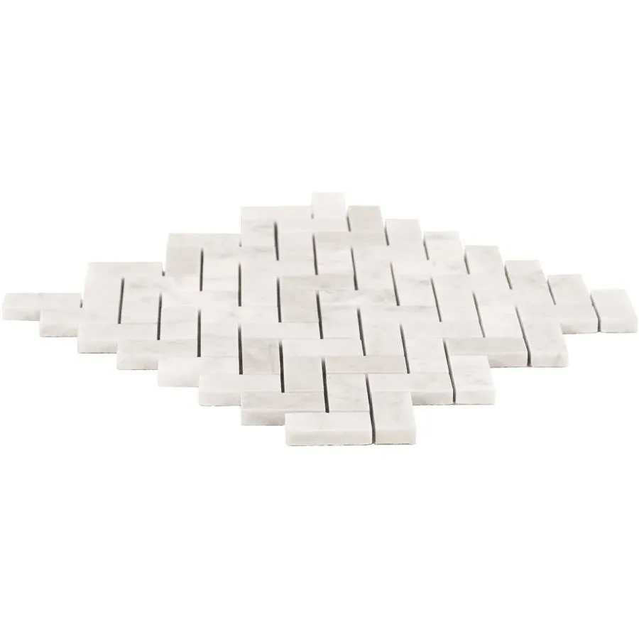 Satori Bianco Polished 11-in x 12-in Natural Marble Herringbone Mosaic Wall Tile (0.9-sq ft Sheet), photo 2 of 13