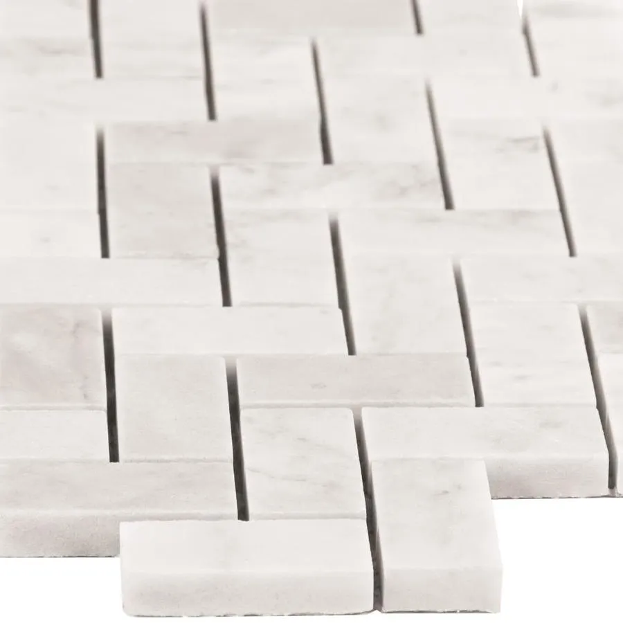 Satori Bianco Polished 11-in x 12-in Natural Marble Herringbone Mosaic Wall Tile (0.9-sq ft Sheet), photo 3 of 13