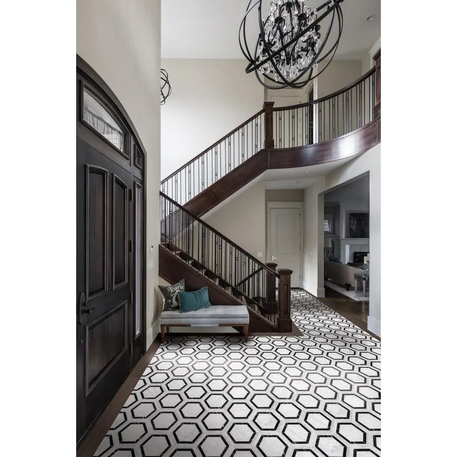 Anatolia Tile 10-Pack Marquina 8-in x 8-in Polished Natural Stone Marble Hexagon Marble Look Floor and Wall Tile, photo 3 of 5