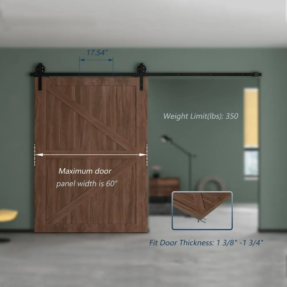 10 ft./120 in. Black Sliding Barn Door Track and Hardware Kit with Bigwheel J Shape Hanger for Single Door, photo 6 of 7