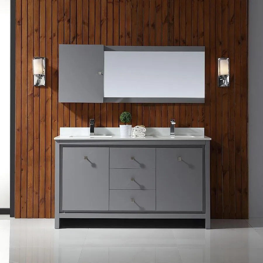 OVE Decors Kevin 60-in Pebble Gray Double Sink Bathroom Vanity with Pure White Cultured Marble Top, photo 7 of 10